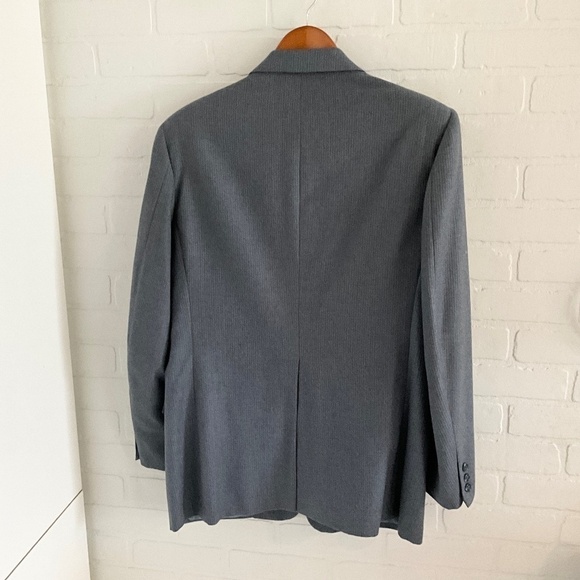 Vintage Men/Unisex Blazer Blue/Gray/Teal Pinstripe 100% Wool Sz 42L Oversized - Picture 12 of 12